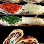 Three Cheese Broccoli, Prosciutto and Roasted Red Pepper Stromboli