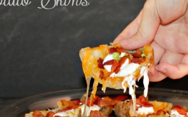 Loaded potato skins Ingredients 3 each Baking Potatos 2 Tbls Butter, melted 4 each Bacon Strips 1 Cup Shredded Cheddar C...